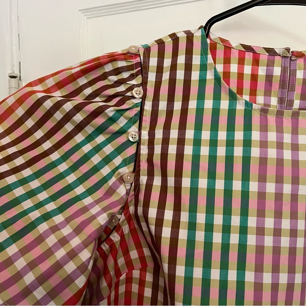 Kate Spade Rainbow Plaid Button Sleeve 100% Cotton Blouse - Picture 4 of 6